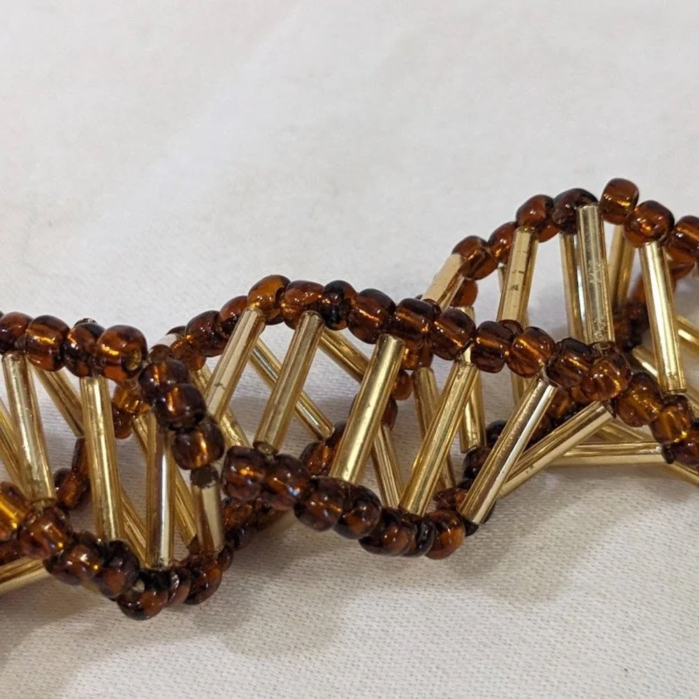 Vintage Christmas Bugle Bead Garland Lot 36 Ft Total 6 Strands Gold Amber